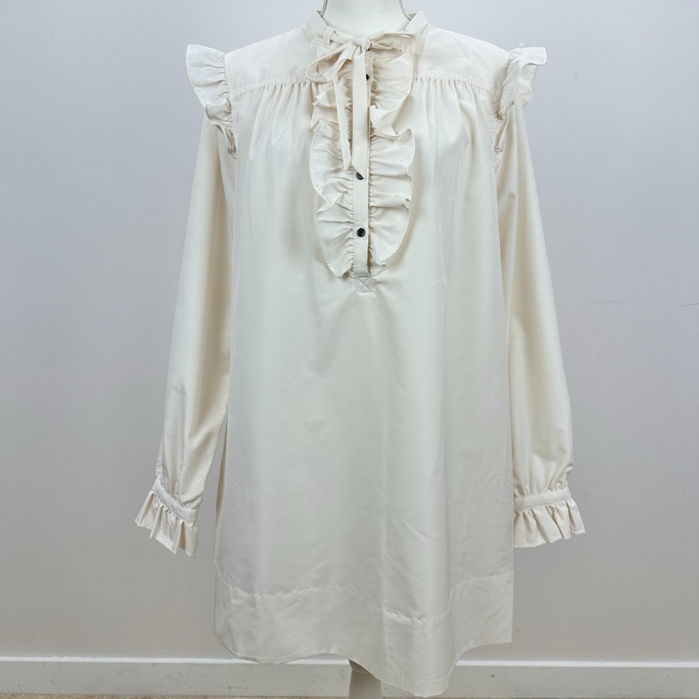 LDT Cream Ruffled Long Sleeve Dress
